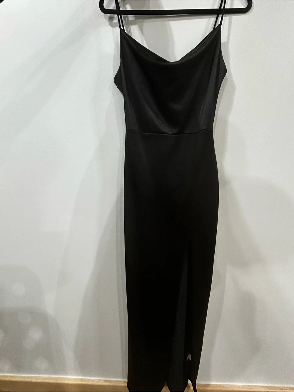 Vibe Black Satin Cowl Neck Slip Maxi Dress